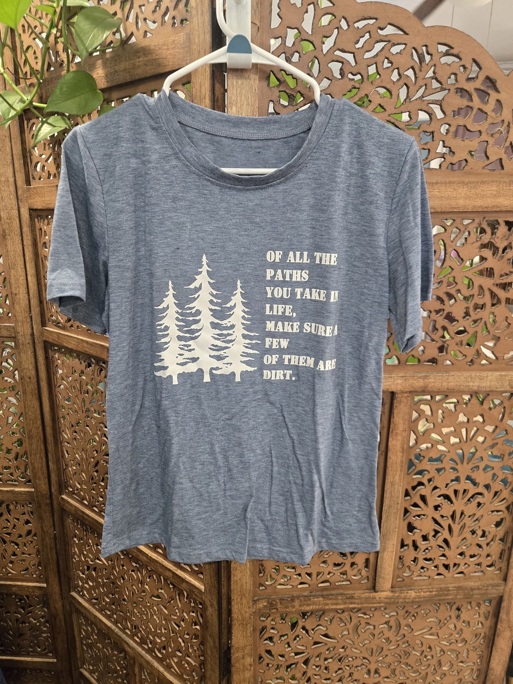 Women's Blue Graphic Short Sleeve Tee with Tree Print